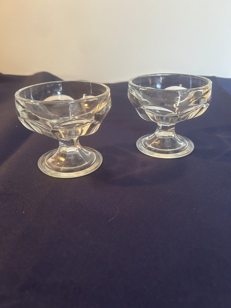 Vintage Set of 2 Clear Glass Footed Sherbet Ice Cream Pudding Cup Bowl Dish 3” T