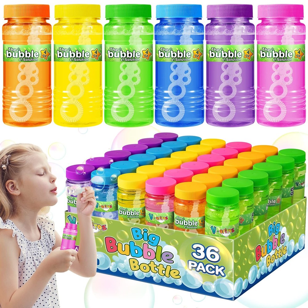 36 Pack 4oz Bubble Bottles with Wands in 6 Colors & Solution