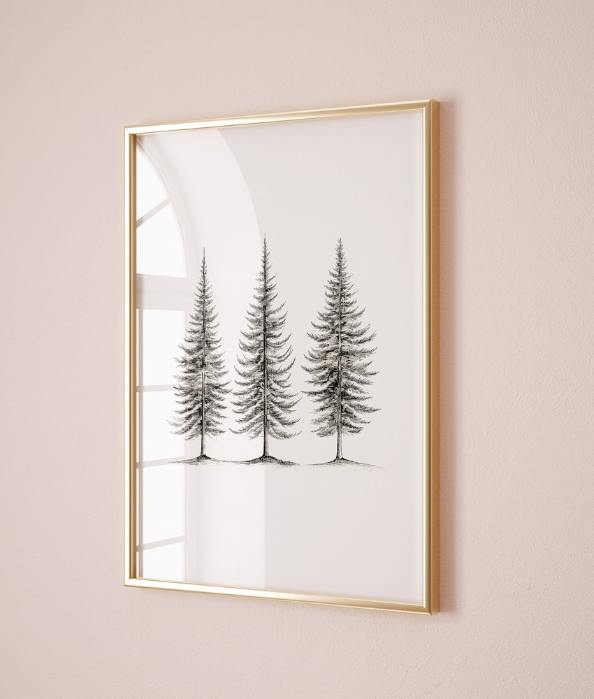 Christmas Prints Vintage Christmas Trees Print Minimalist Fir Tree Sketch