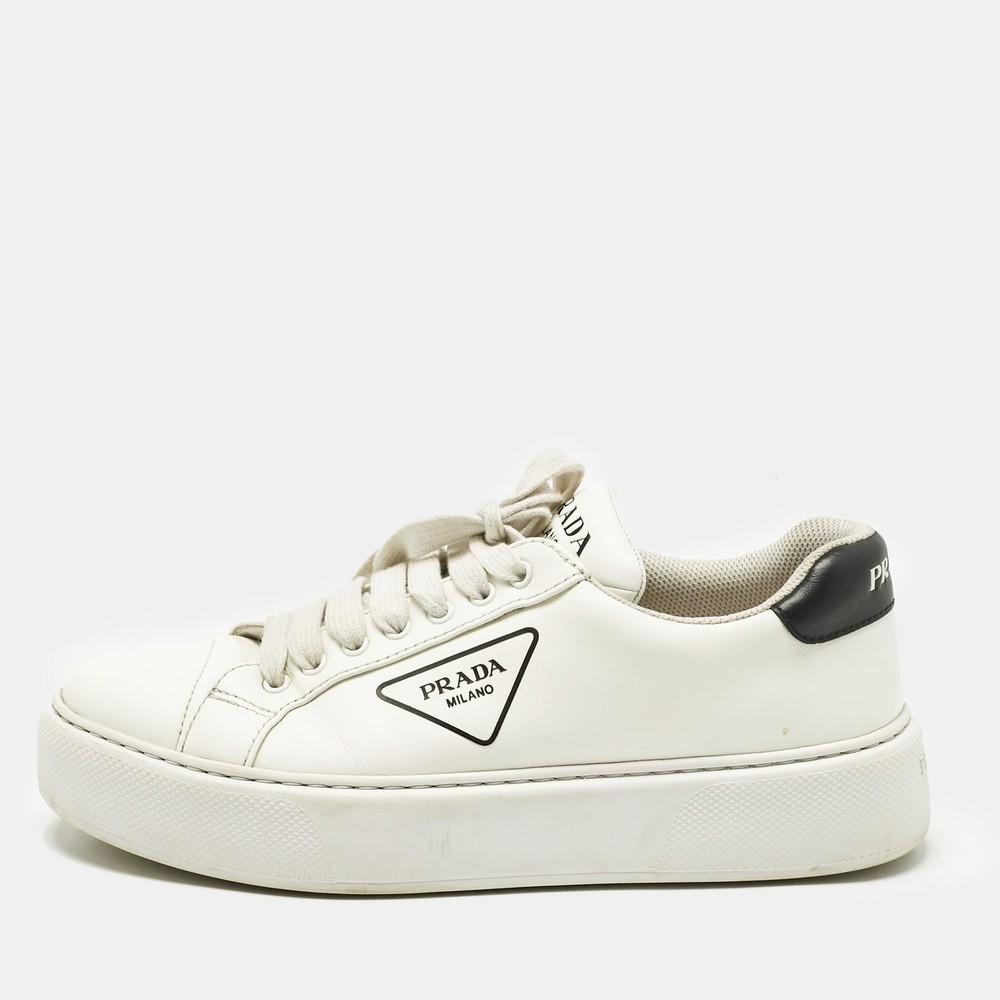 Prada White Leather Logo Lace-Up Sneakers in Size 43.5
