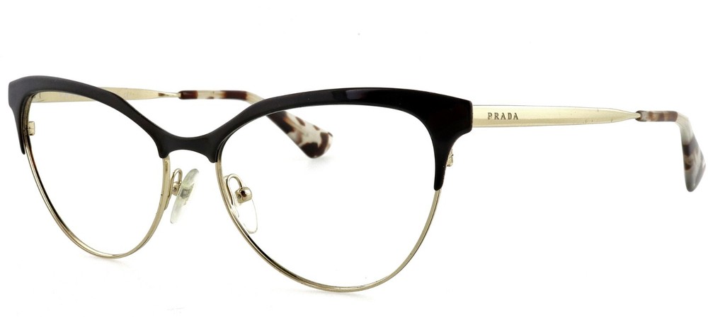 Prada VPR55S QE3-1O1 54mm Black Gold Acetate Eyeglass Frames Made in Italy