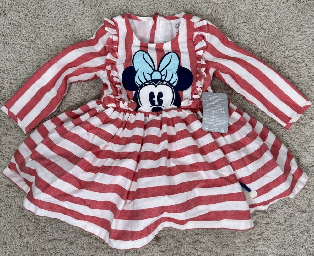 NWT Disney Baby Minnie Mouse Striped Dress With Matching Bloomers Size 12-18 Mos