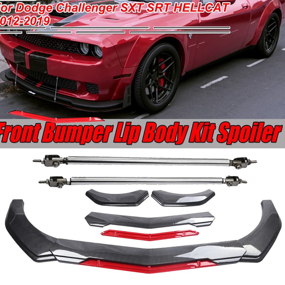 Carbon Fiber Front Bumper Lip Spoiler Splitter Strut Rod for Dodge Challenger