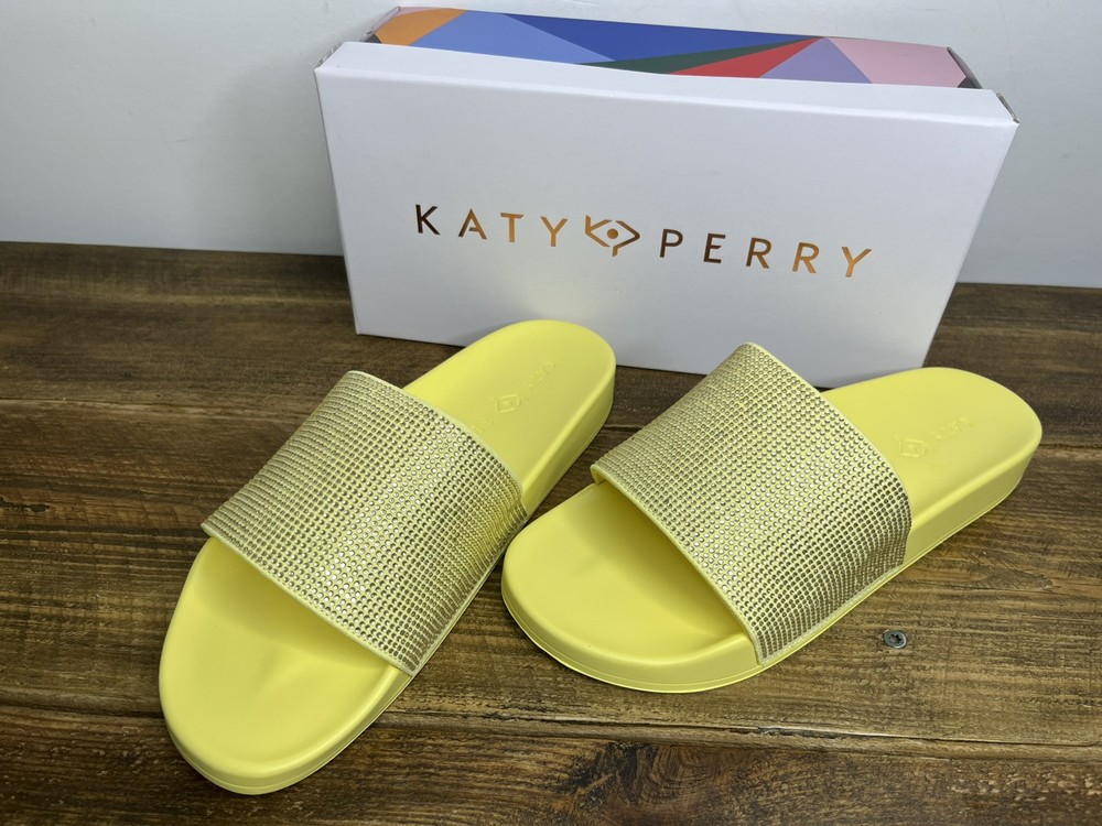 Katy Perry Jimmi Slides Women Size 9M Lemon Drop with Heat-Set Stones