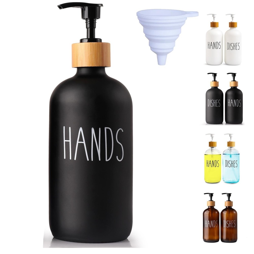 Black Glass Kitchen Soap Dispenser, Detergent Dispenser or Hands So... Fast Ship
