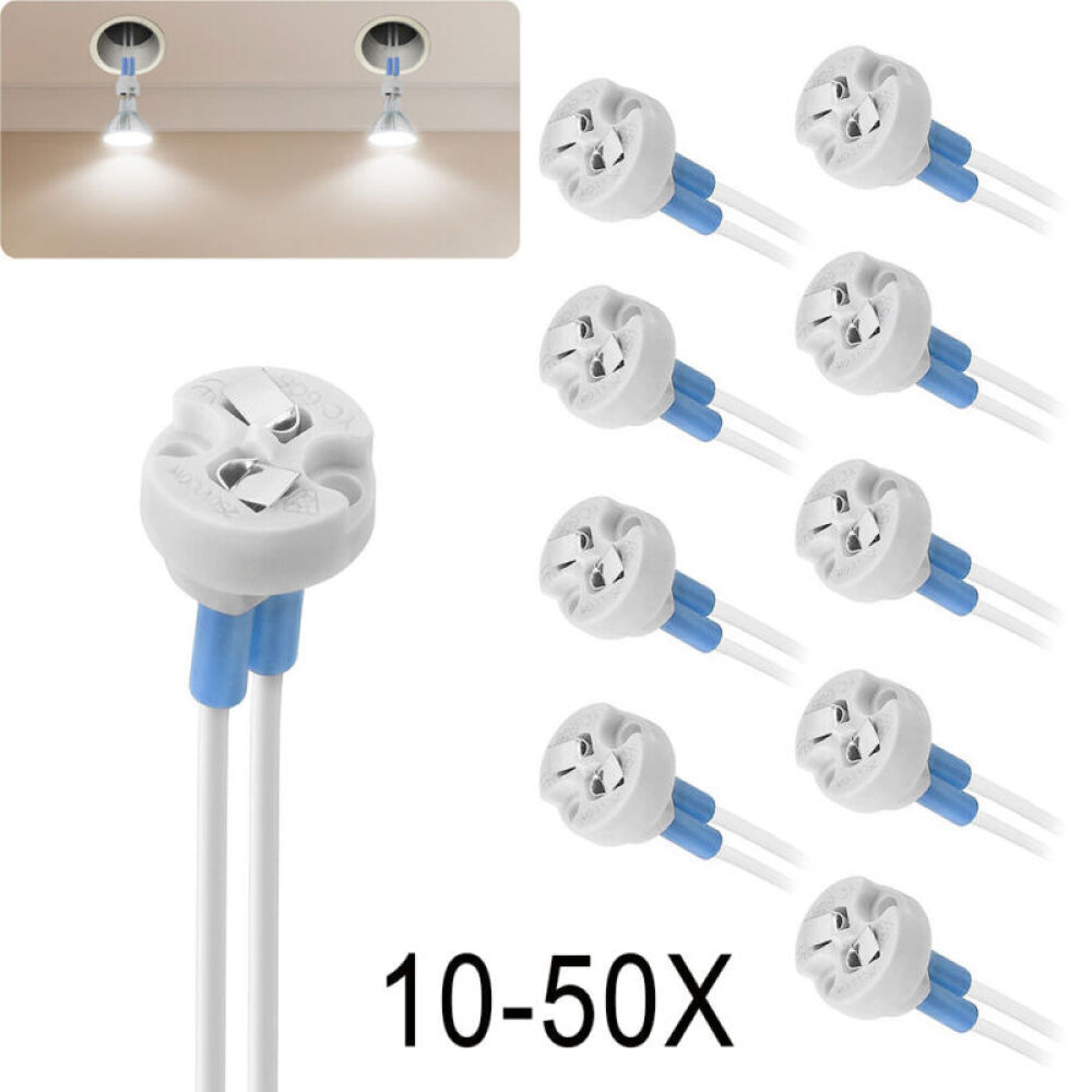 10-50pcs MR16 Base Socket Ceramic Adapter Incandescent LED Holder Wire Connector