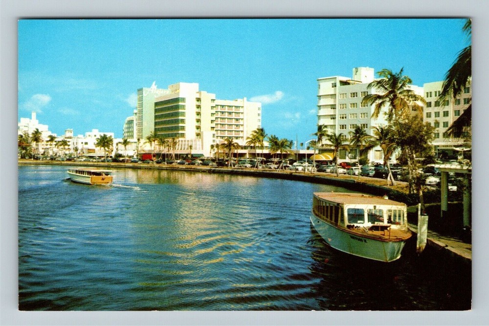 Miami Beach FL-Florida, Lake Pancoast, Algiers Hotel Vintage Souvenir Postcard