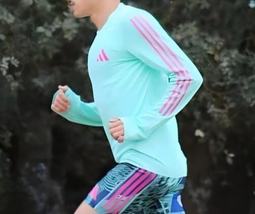 Adidas Pro Elite LS Tee Mens Medium Green Pink Track Running Shirt HN8032