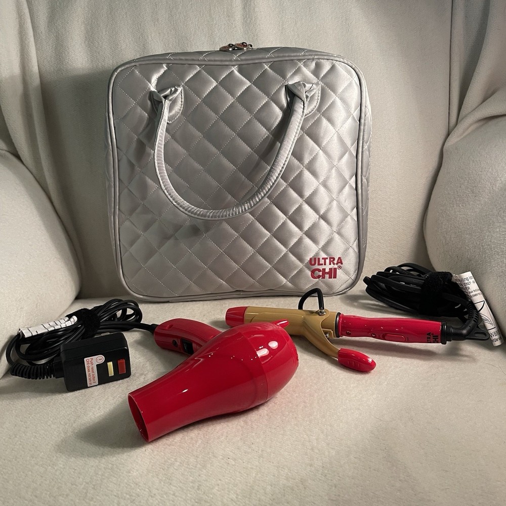 Ultra CHI Professional Travel Kit with Portable Blow Dryer Curling Iron and Storage Bag