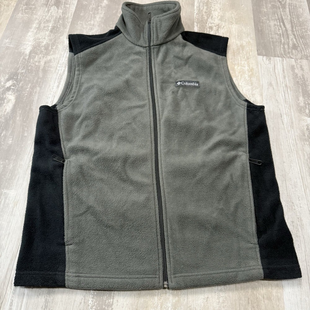 Columbia Men's M Gray Sweater Vest Charcoal Fleece Full Zip Lightweight Camping