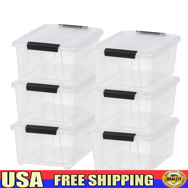 Stackable Plastic Storage Bins with Lids 6 Pack for Home Organization
