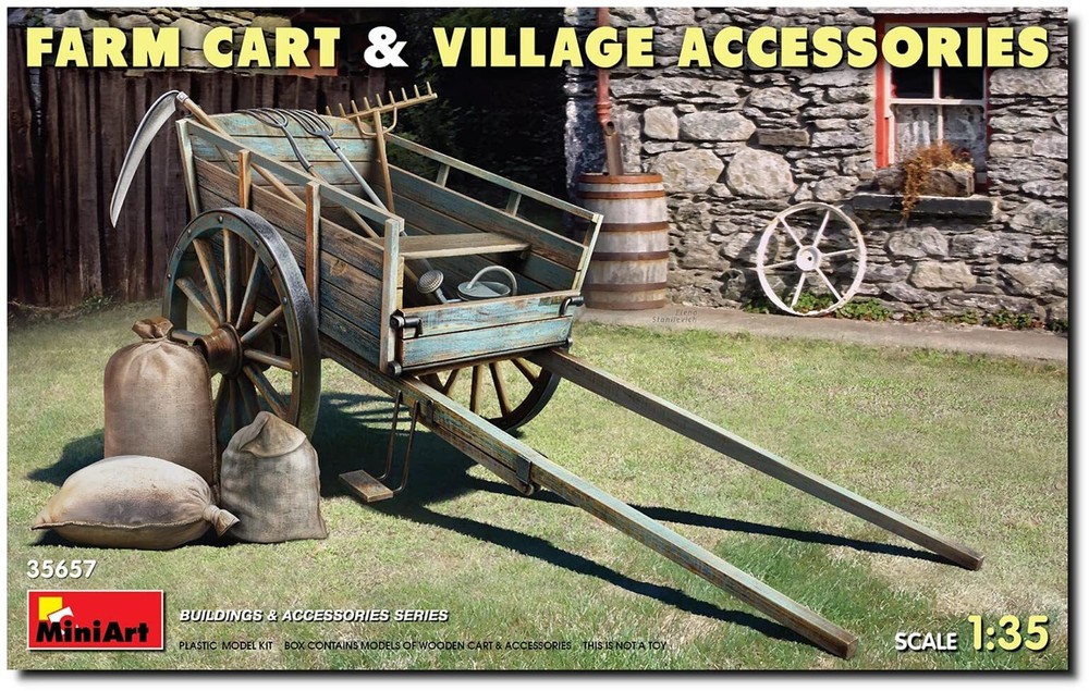 Miniart 1/35 Farm Cart & Village Accessories Model Kit MA35657
