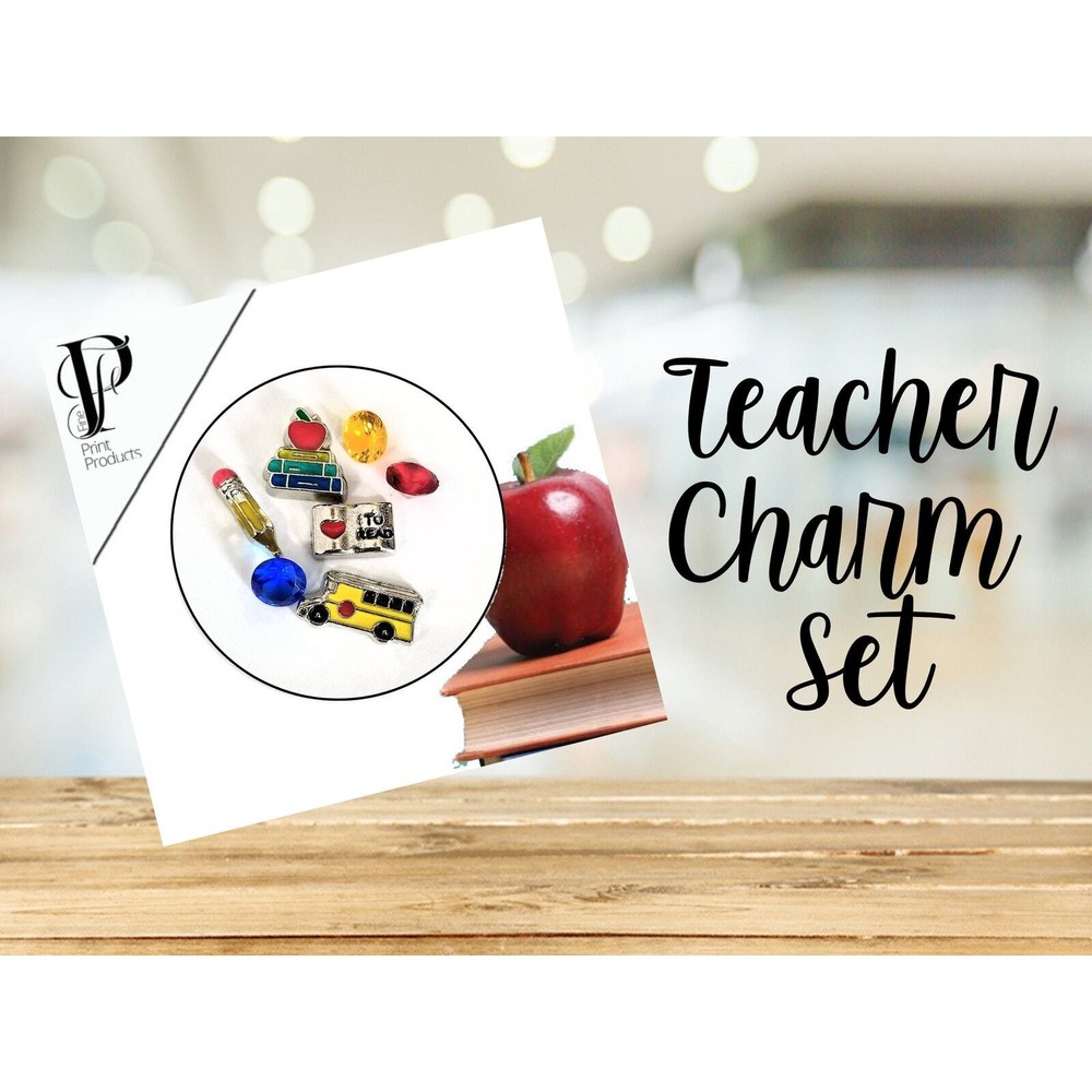 Back to School Teacher Gift Floating Charm Set Pencil School Charms-image