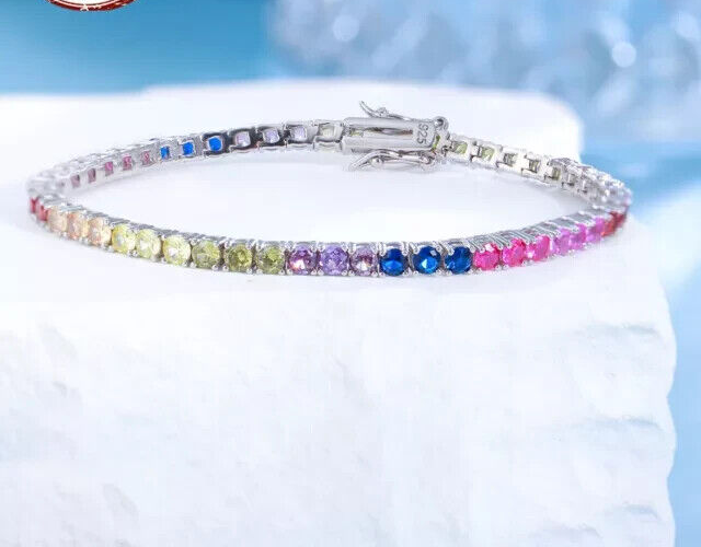 9Ct Round Cut Simulated Sapphire Women's Tennis Bracelet 14K White Gold Plated