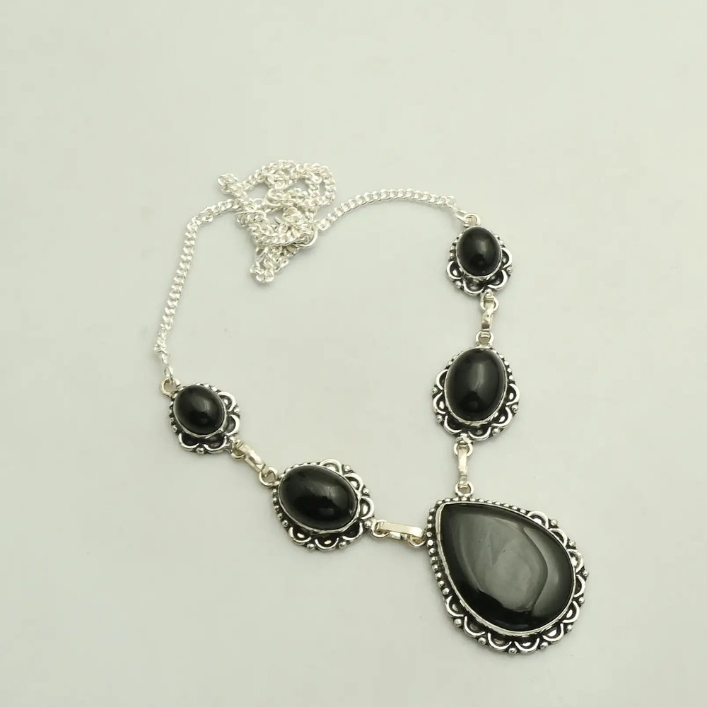 Black Onyx Gemstone Ethnic Handmade Necklace Jewelry For Women 25 Gms AN 23610