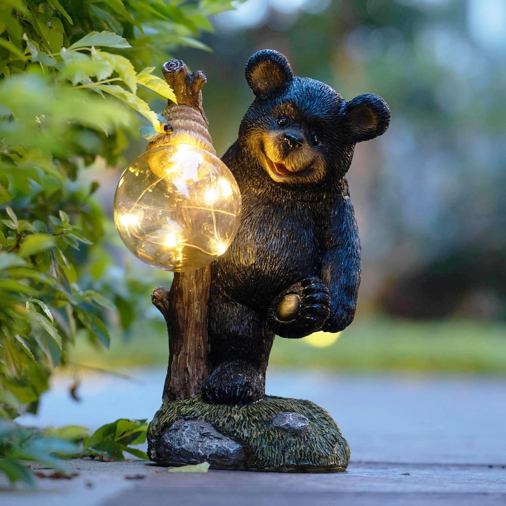 Solar Bear Garden Statue with LED Lights Outdoor Animal Decor