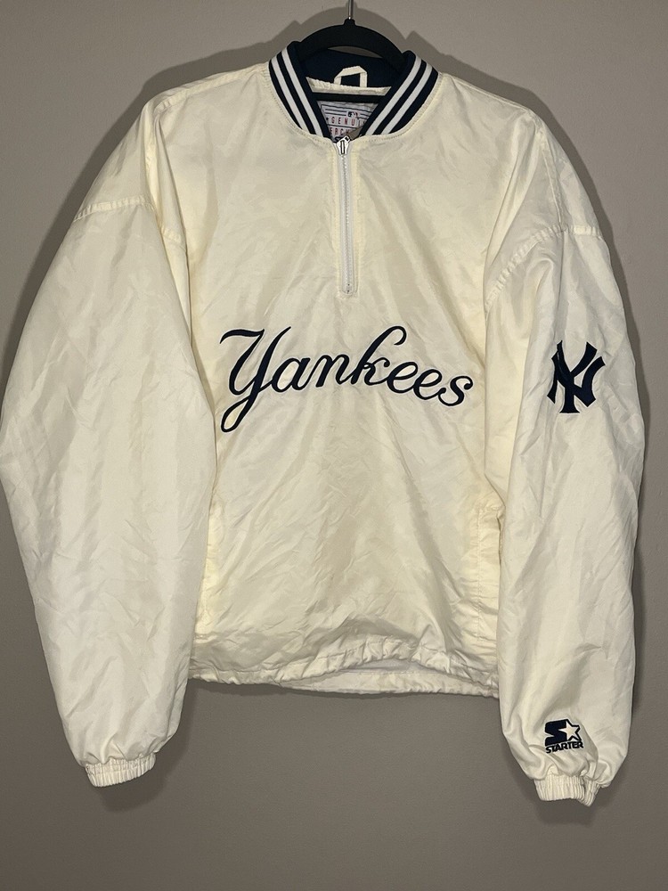 VTG New York Yankees White Starter Genuine 1/4 Zip Pullover Jacket Medium (J)