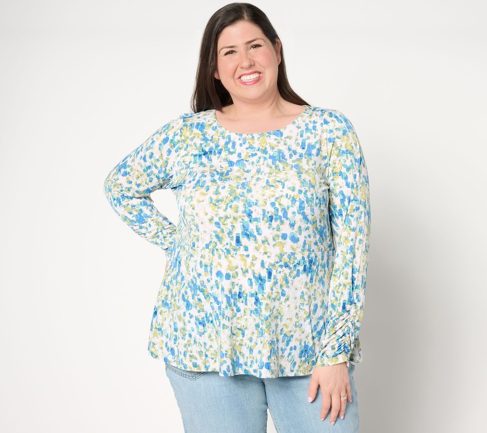 Susan Graver Women's Top Plus Sz 1X Printed Liquid Knit Multi-colored A654226