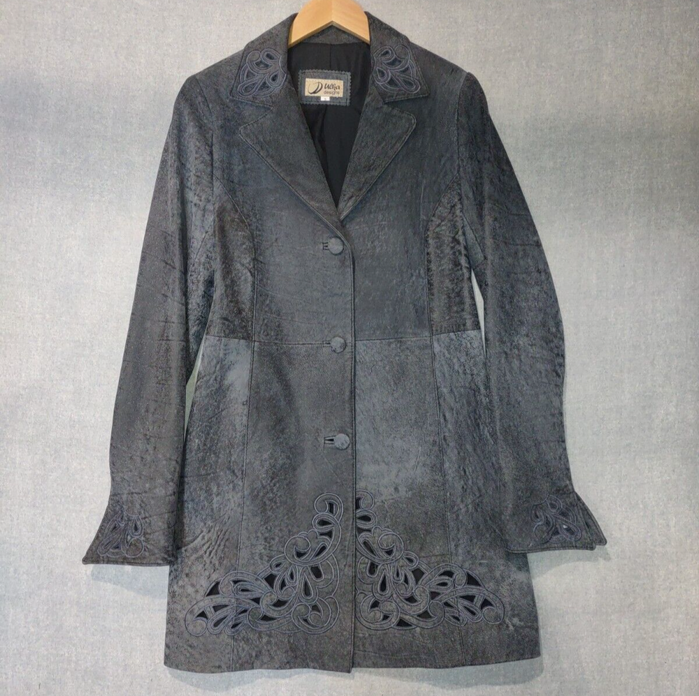 Dulka Designs Coat Womens Small Gray Rich Suede Bohemian Heavyweight Leather