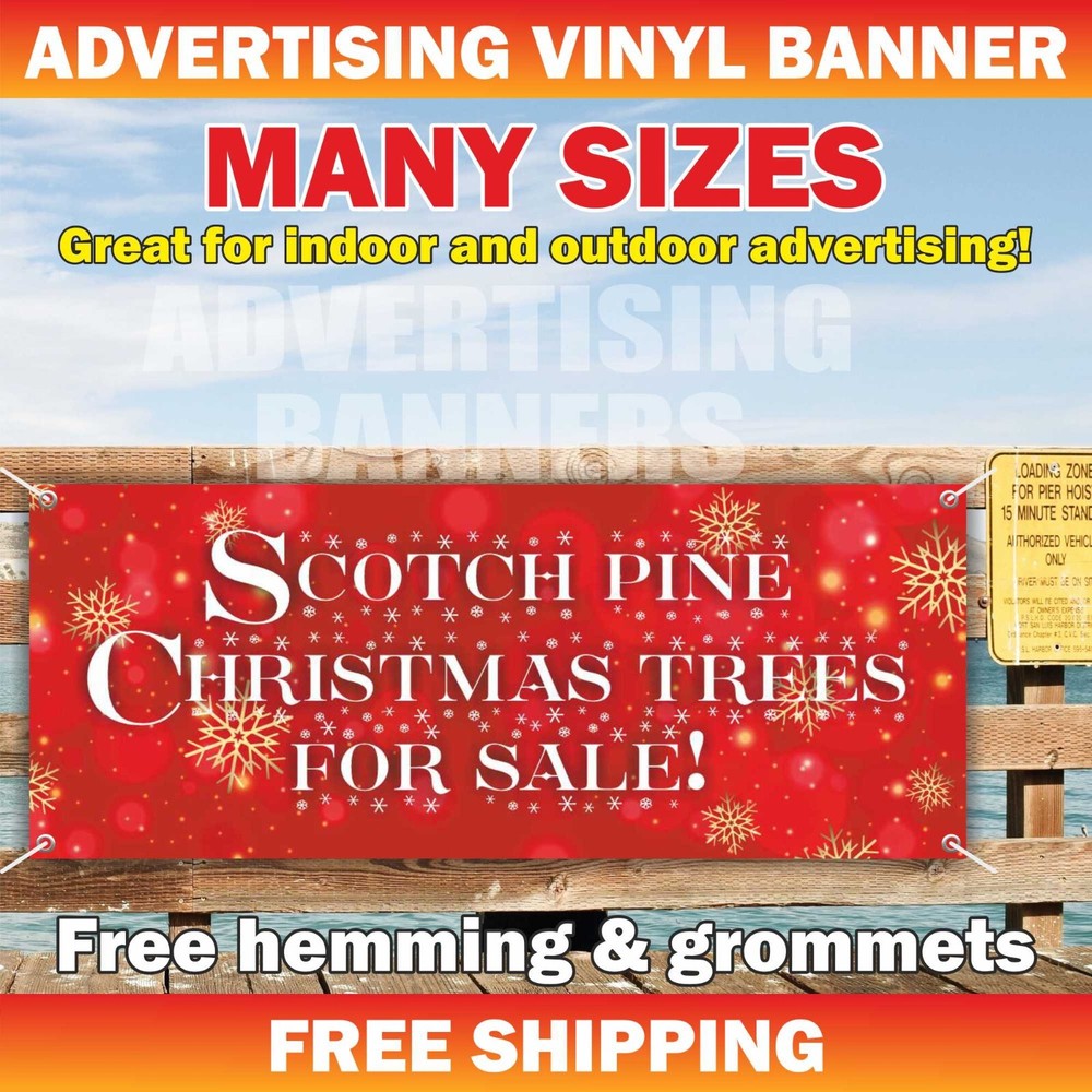 SCOTCH PINE Advertising Banner Vinyl Mesh Sign Christmas Trees For Sale Xmas Fir-image