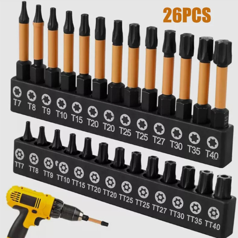 Impact Torx Bit Set T7-T40 Tamper Proof 1/4 Shank 26pc