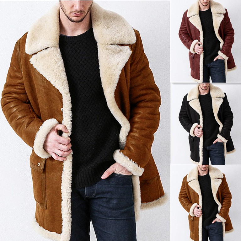 Men's Coat Faux Fur Large Overcoat  Autumn Winter New Thickened