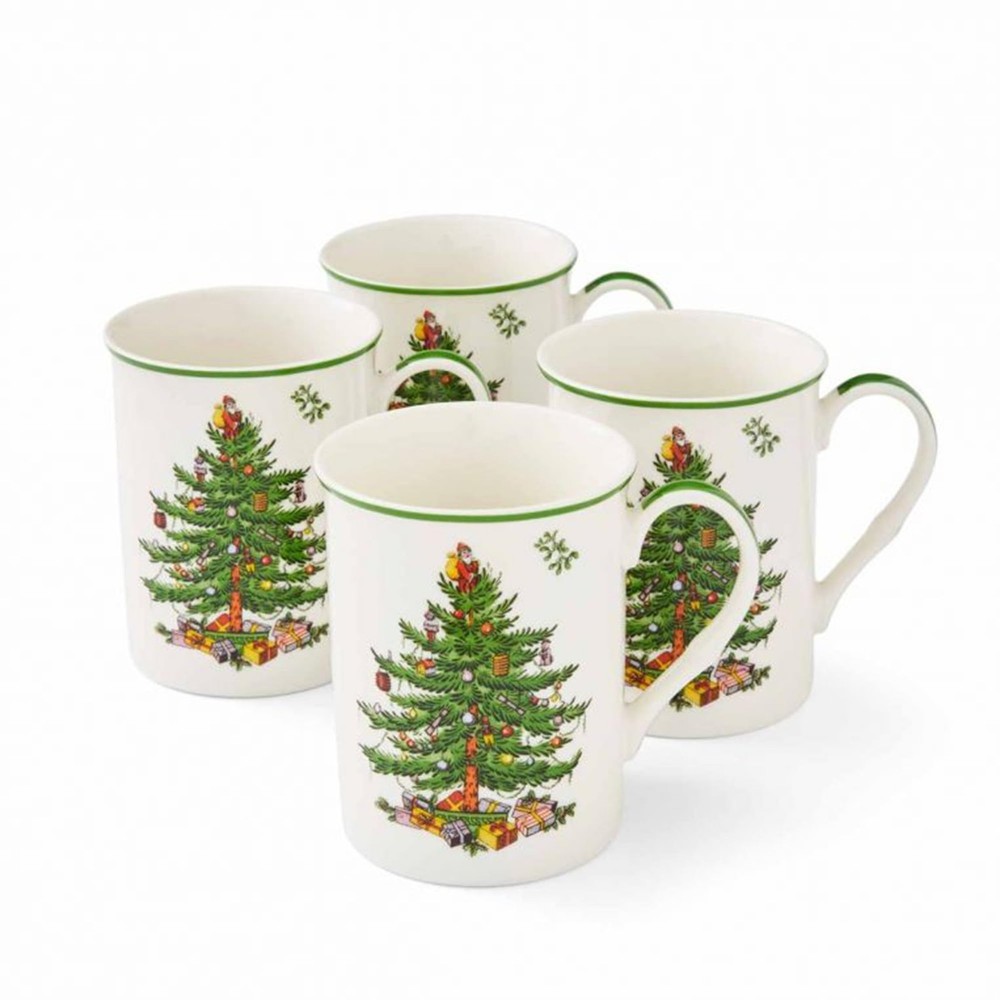 Spode Christmas Tree Stackable Mugs, Set of 4 - Festive 12oz Holiday Coffee C...