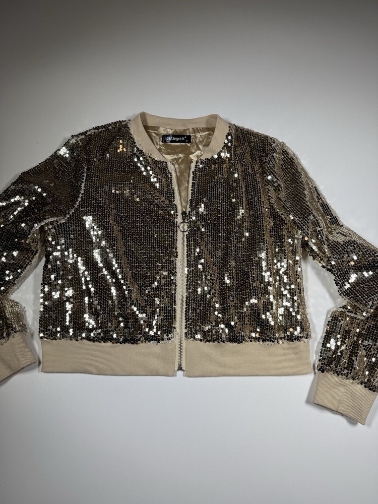 Allegra K Women's Sparkly Sequin Halloween Party Jacket Size M