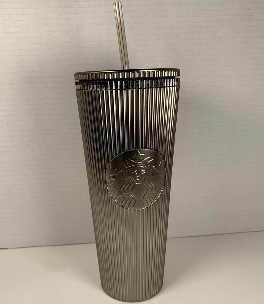 Starbucks 2025 Holiday Pleated Metallic Bronze Gold Shiny Cold Cup Tumbler NEW