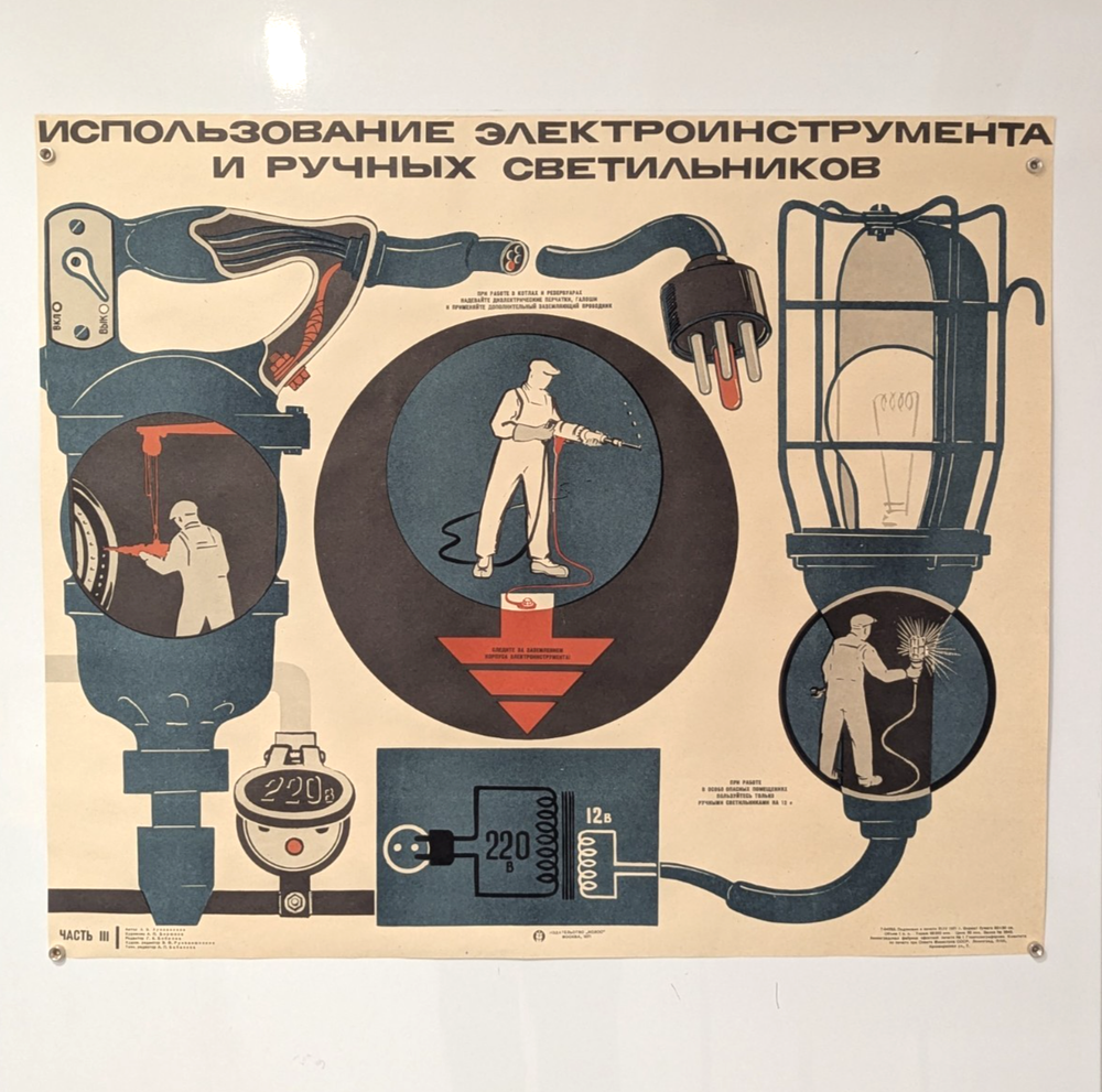 1971 industrial design -  Soviet  Poster - Using Power Tools and Hand-Held Lamps