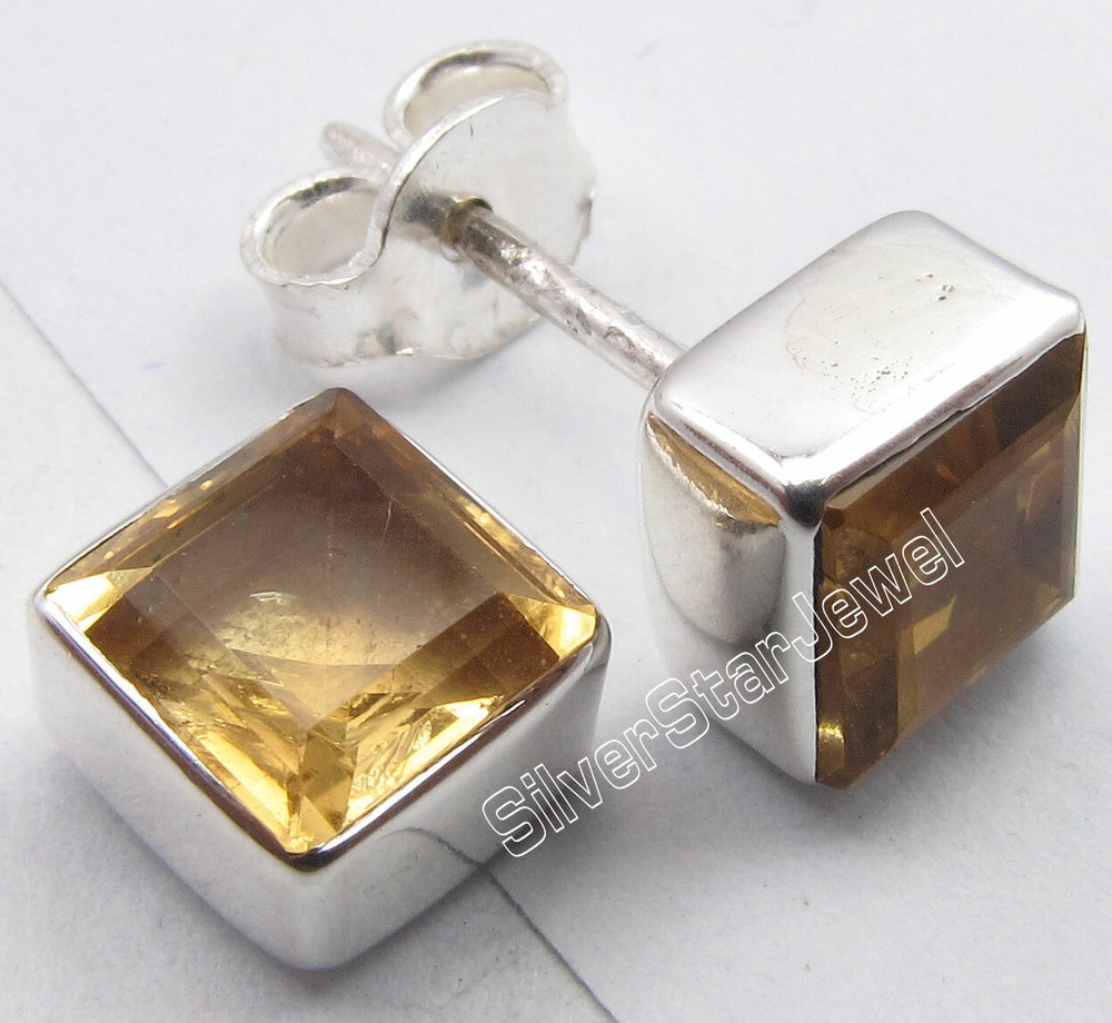 Exclusive Deal on CITRINE 6MM 925 Silver Stud Earrings 0.3 Inch