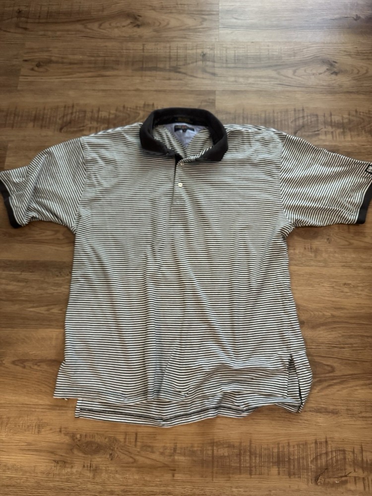 Tommy Hilfiger Golf GM branded White with Black stripes short sleeve polo shirt