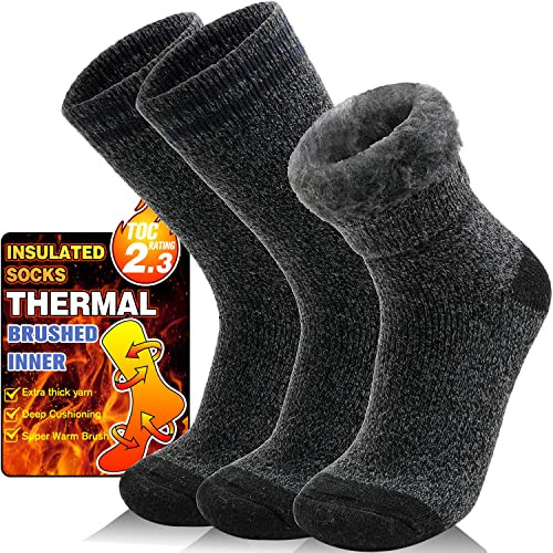 3 Pairs Thermal Winter Socks for Men & Women, Warm Ski Socks with Black Stripes