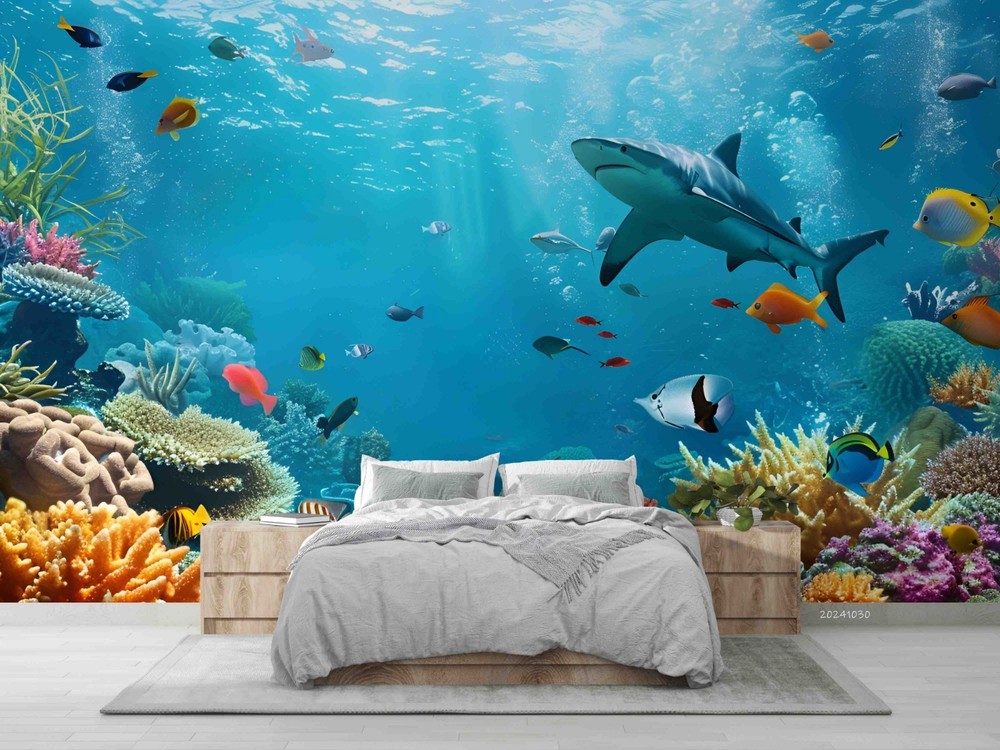 3D Ocean Coral Shark Landscape Wall Murals Wallpaper Murals Wall Sticker 2