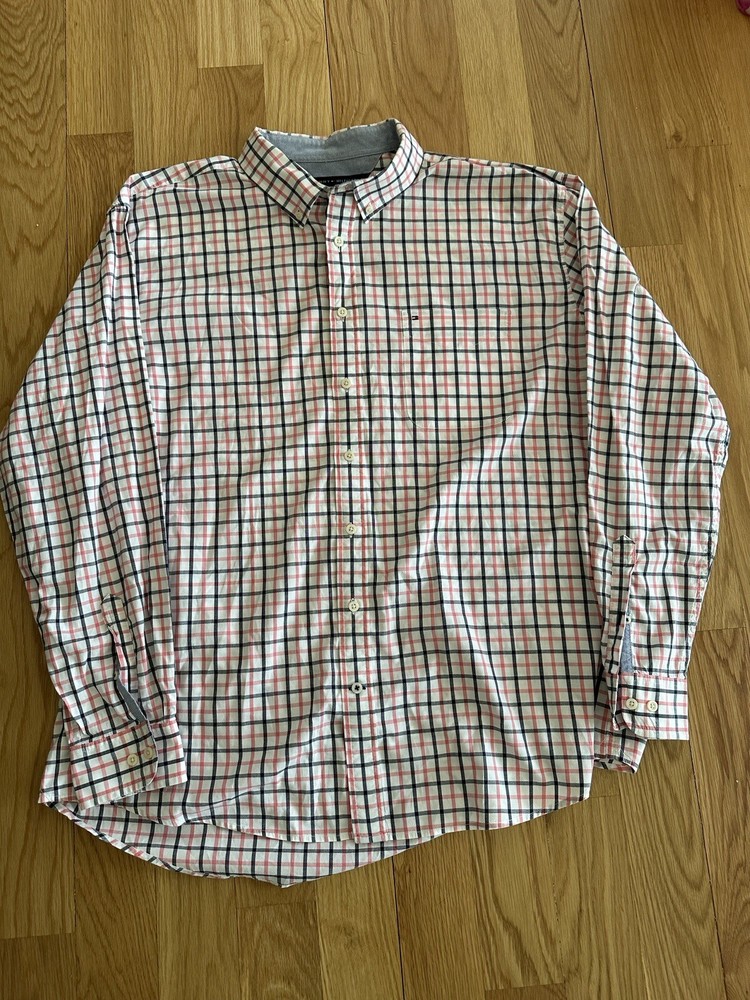 Plaid Checkered Tommy Hilfiger Shirt Blue Pink Lines XXL Classic Fit