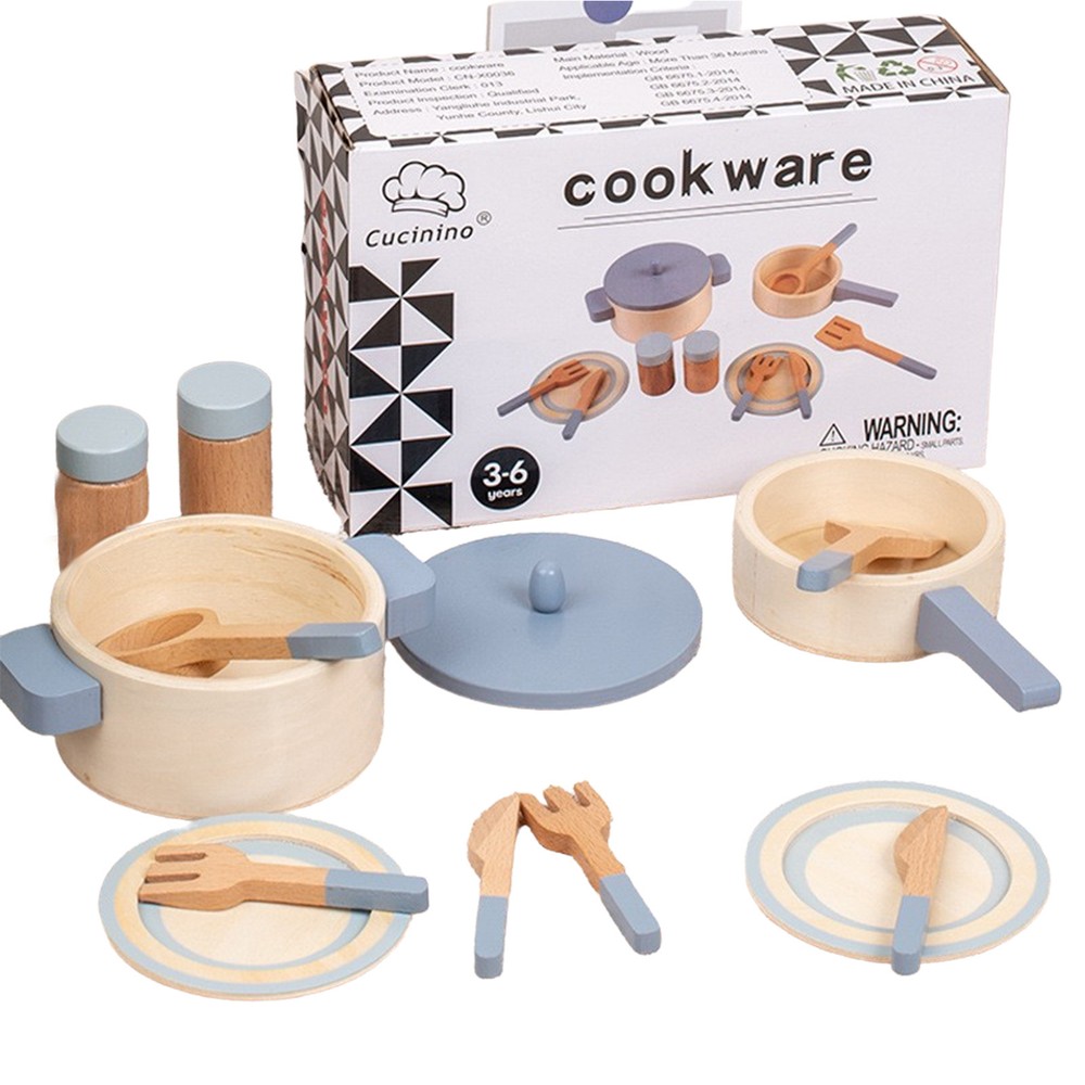 Wooden Play Kitchen Toy Set Kid Pretend Play Pot Pan Toy Gift For Kids Toddler