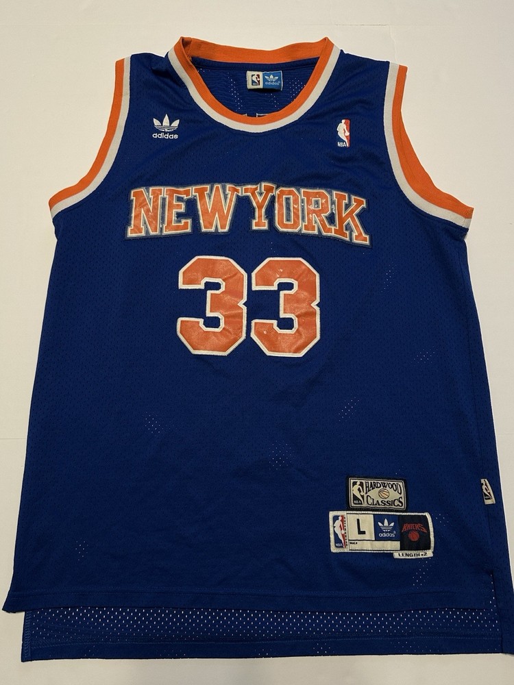Adidas New York Knicks Patrick Ewing jersey Hardwood Classics Sz L - Length +2