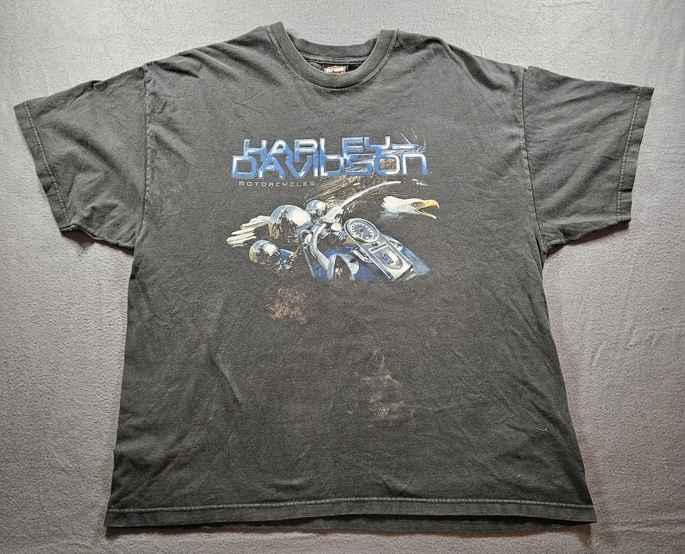 Vintage Harley-Davidson Double-sided T-shirt Biker Y2K Motorcycle Eagle Size XXL