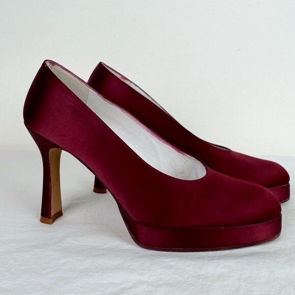 Stuart Weitzman Vintage Burgundy Satin Heel Pumps