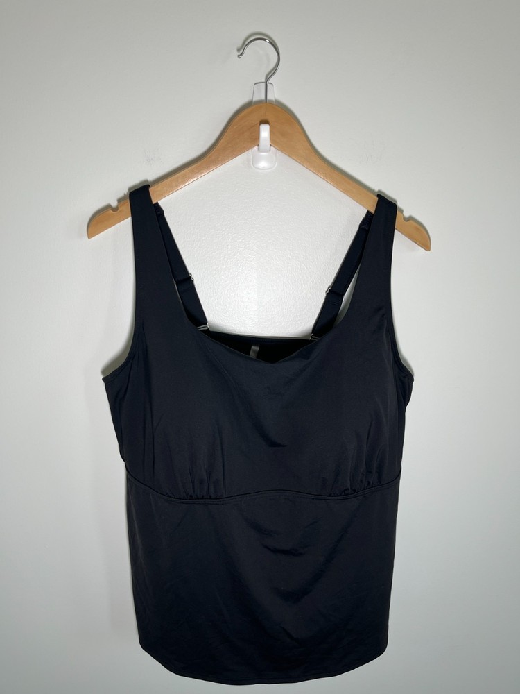 Lands End Womens 18DD Black Tankini Swim Suit Top Square Neck Minimalist