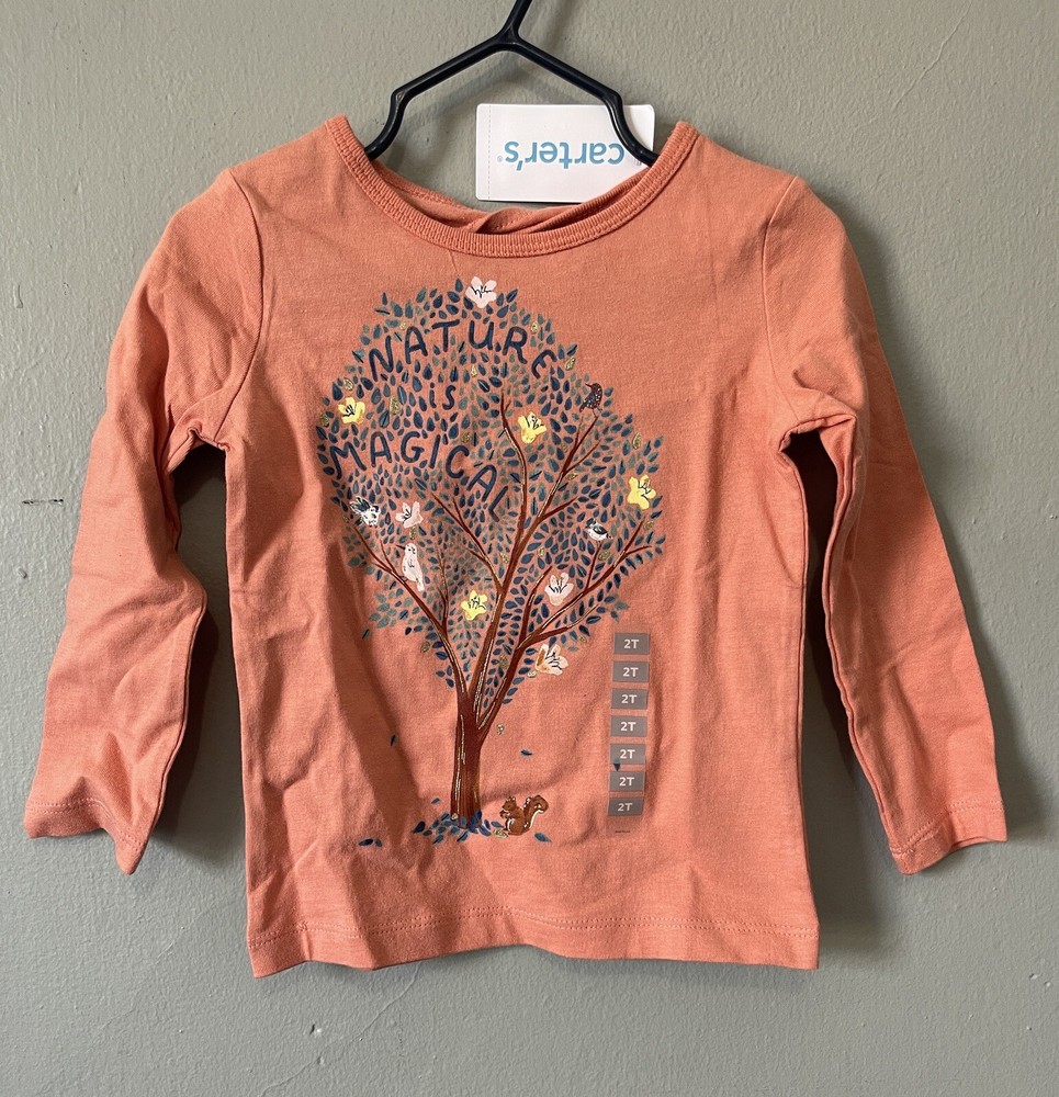 Carter's Toddler Girl Nature Is Magical Cut Out Back Long Sleeve Shirt Orange 2T