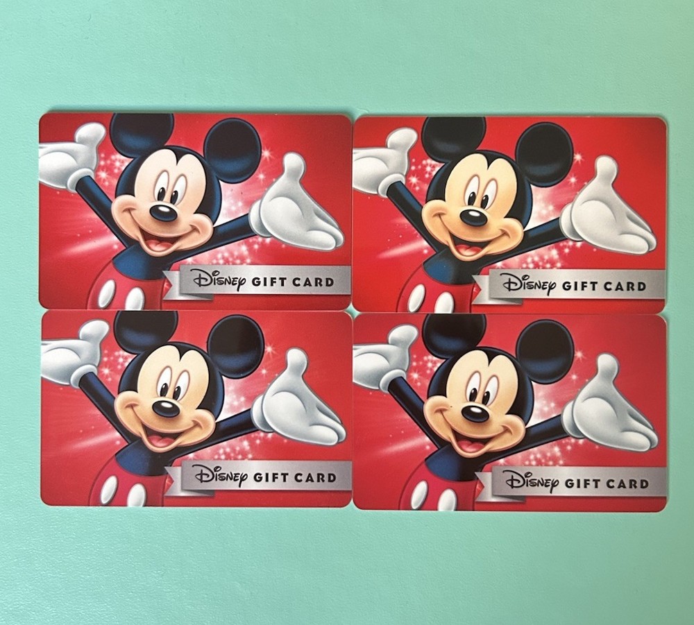 Disney Gift Card Set x4 Red Mickey Mouse Zero Balance Cards