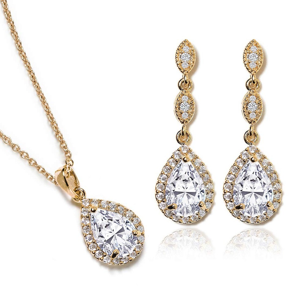 Elegant Teardrop Cubic Zirconia Earrings in Silver Gold Rose Gold