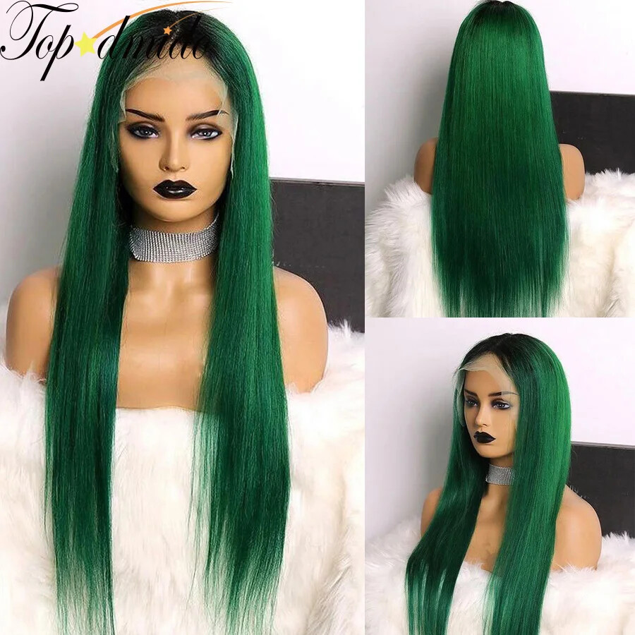 Ombre Green 13x4 Glueless Lace Front Wig with 4x4 Closure Remy Human Hair