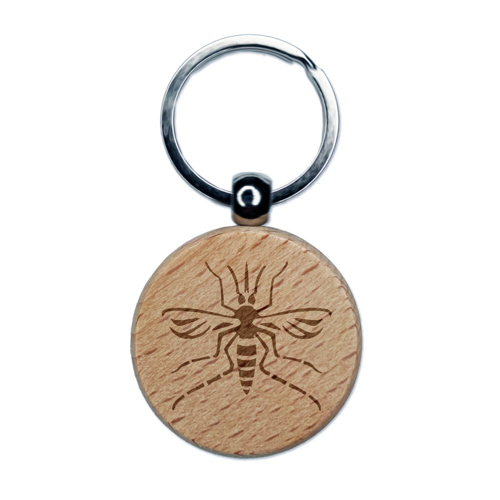 Mosquito Pest Insect Bug Engraved Wood Round Keychain Tag Charm
