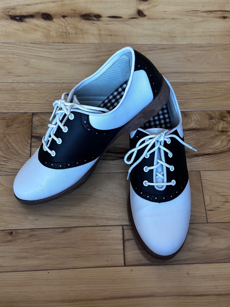 Predictions White & Black Saddle Oxford Retro 50s Style Lace Up Size 9