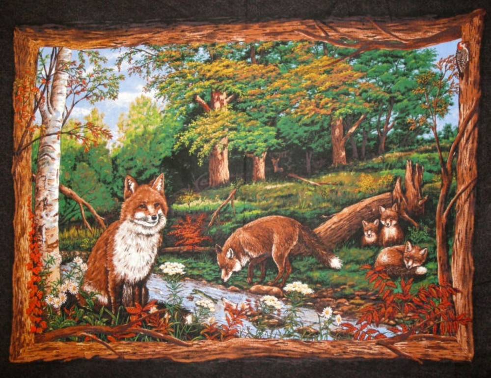 Fox Love Quilt top Wall hanging Panel Fabric 100% Cotton Wildlife
