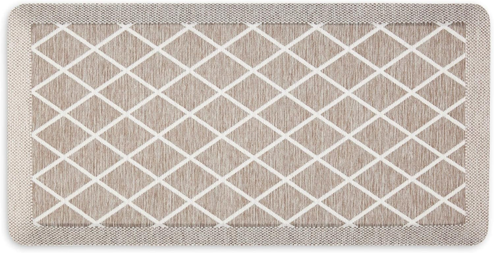Modern Diamond Anti-Fatigue Kitchen Mat in Coffee Brown, 19.6x3 Inches, Air-Infused Comfort