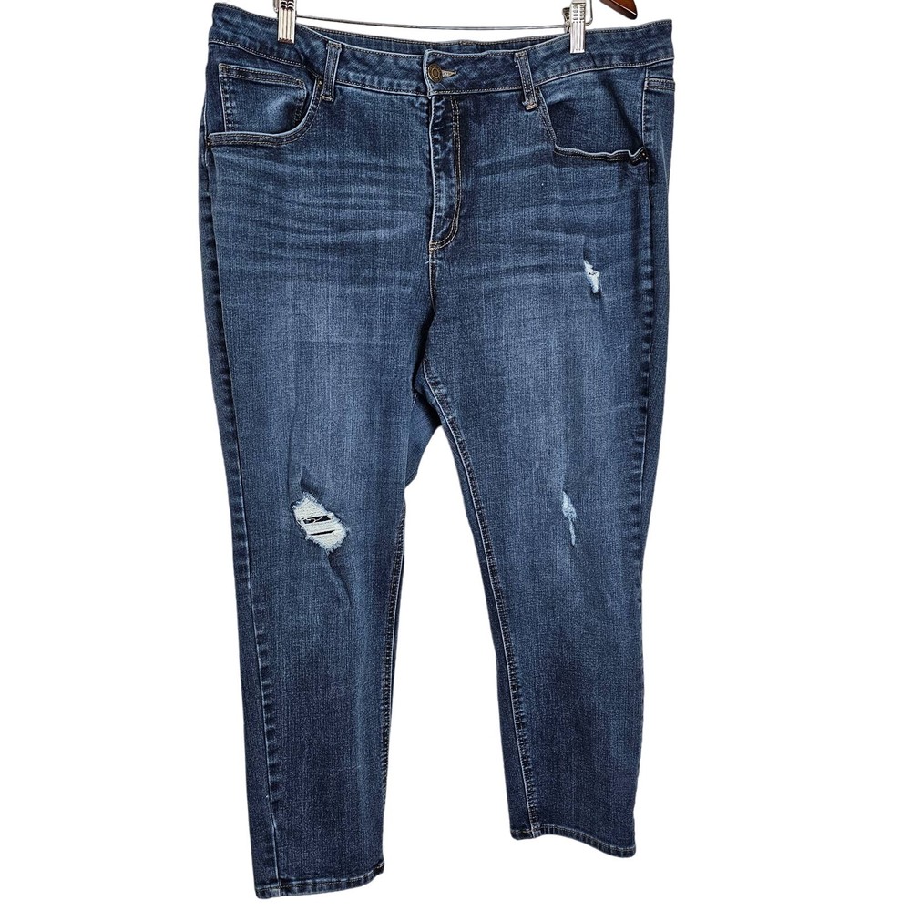 Plus Size 24 Blue Distressed High Rise Skinny Jeans by Time and Tru