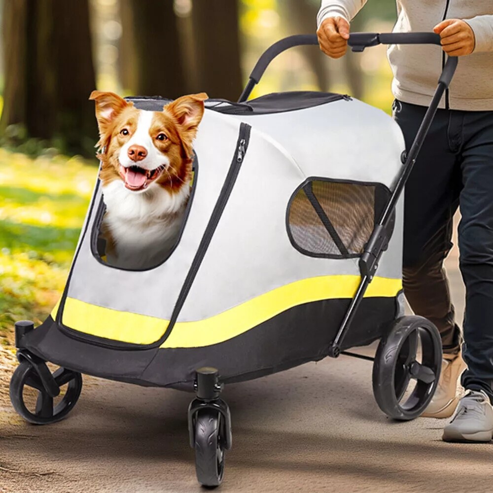 Bingopaw Folding Dog Stroller Pet Large Space w/4 Wheels Dog Cat Puppy Stroller